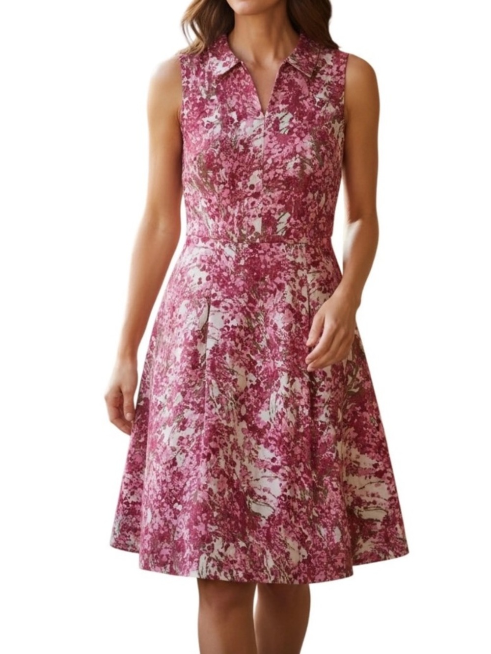 NEW Talbots Pink Floral V-Neck Midi Dress Size 12